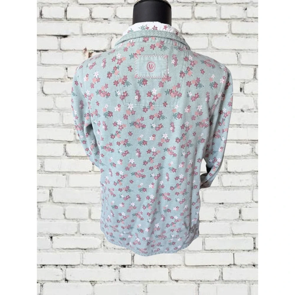 FatFace The Airlie Sweatshirt Women 6 Mint Green Floral Waffle Knit Quarter Zip